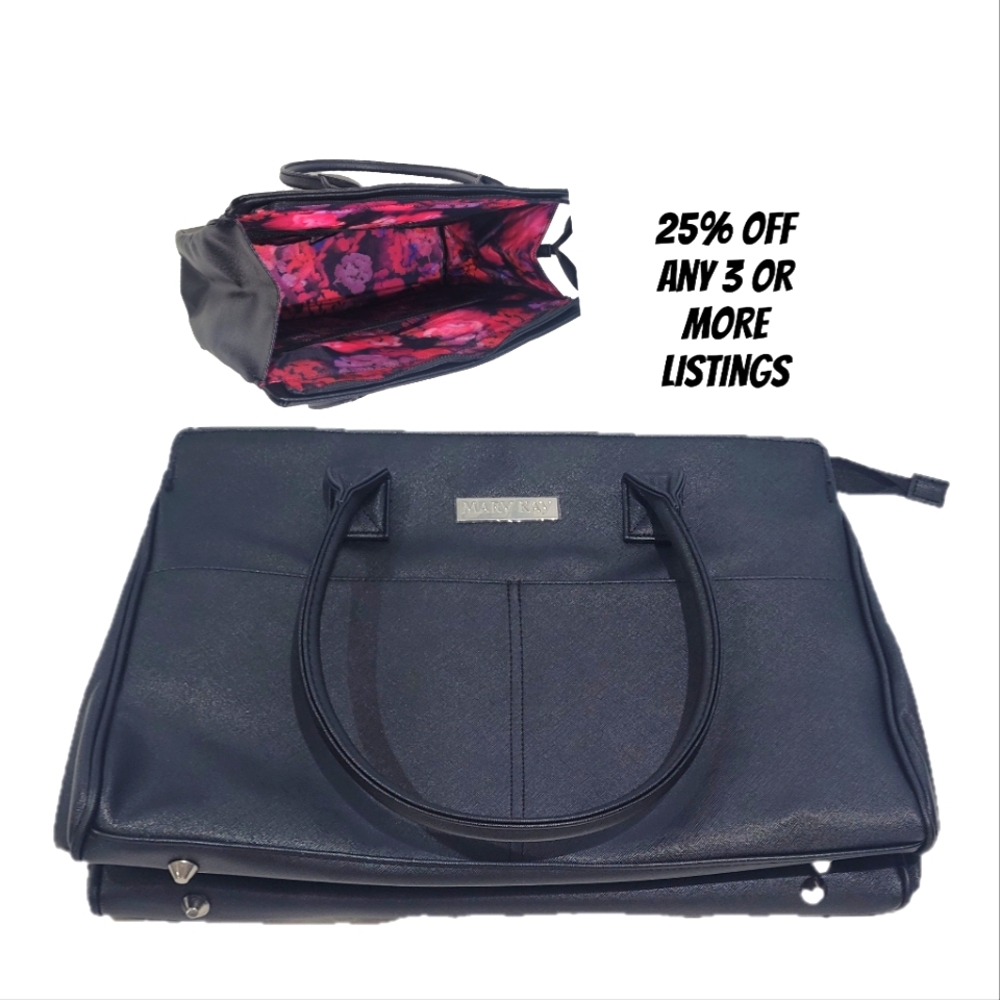 Elegant Black Handbag Tote Caryall Overnight Weekener Flroral Graphic Print